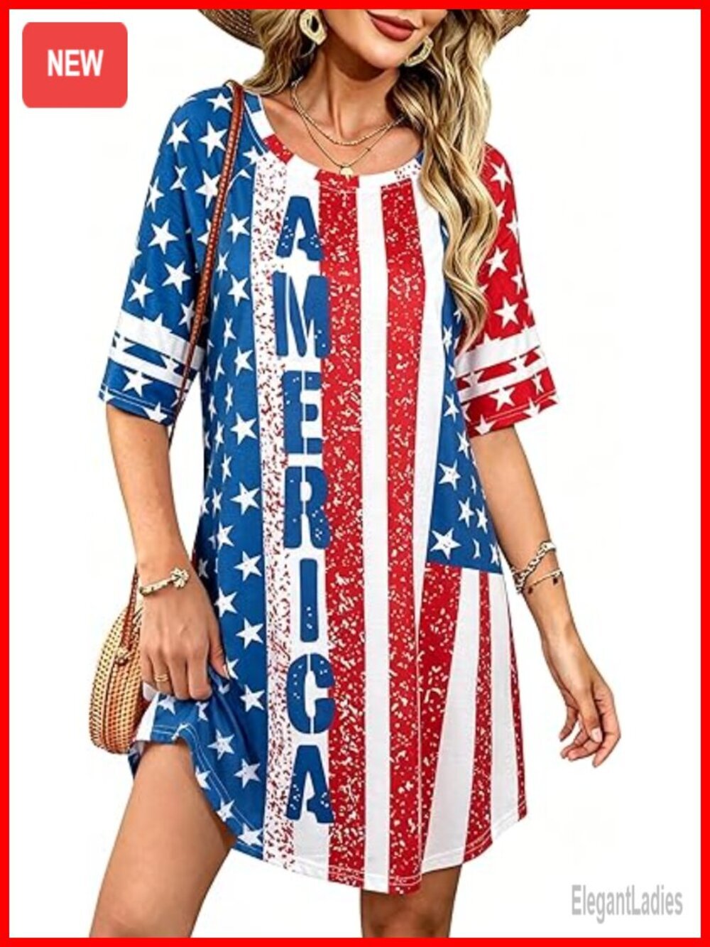 Patriotic A-Line Midi Dress - 4th of July, Stars & Stripes Graphic